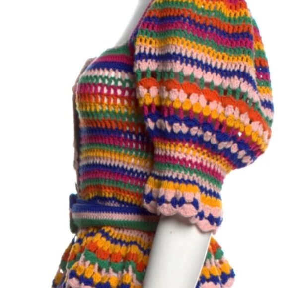 NWOT Rare Farm Rio Stripe Multicolor Crochet Cotton Blend Sweater/Top S $240 - Picture 5 of 11